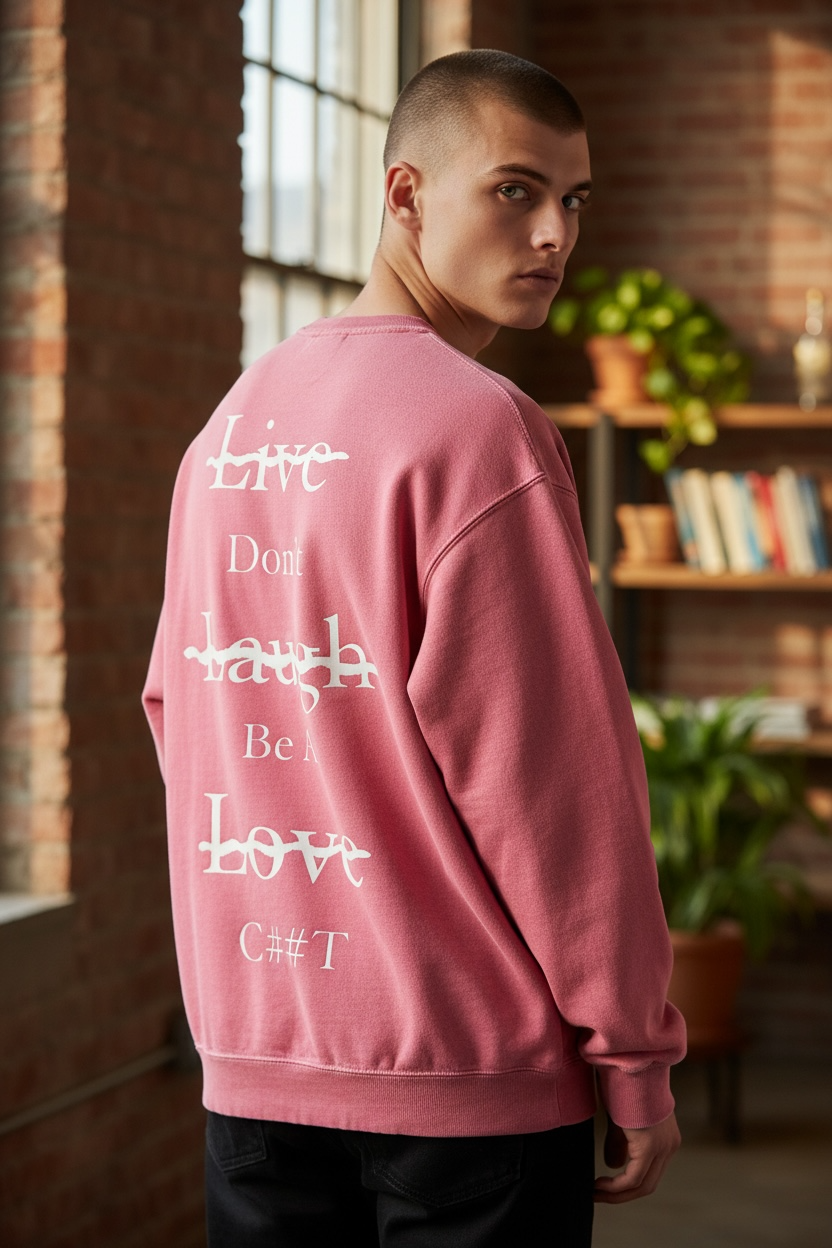 Pink Acid Wash “Live,Laugh,Love” Sweater