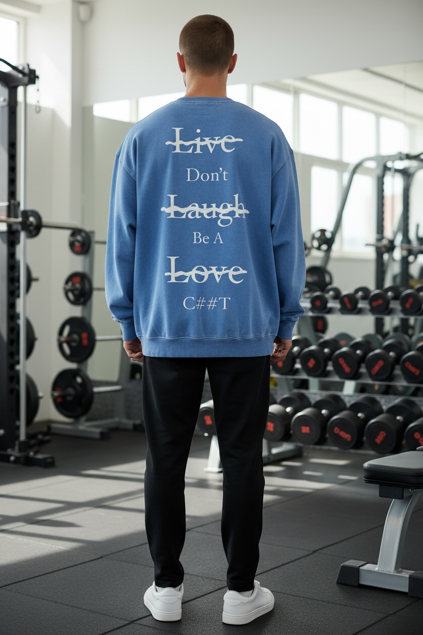 Blue Acid Wash “Live,Laugh,Love” Sweater
