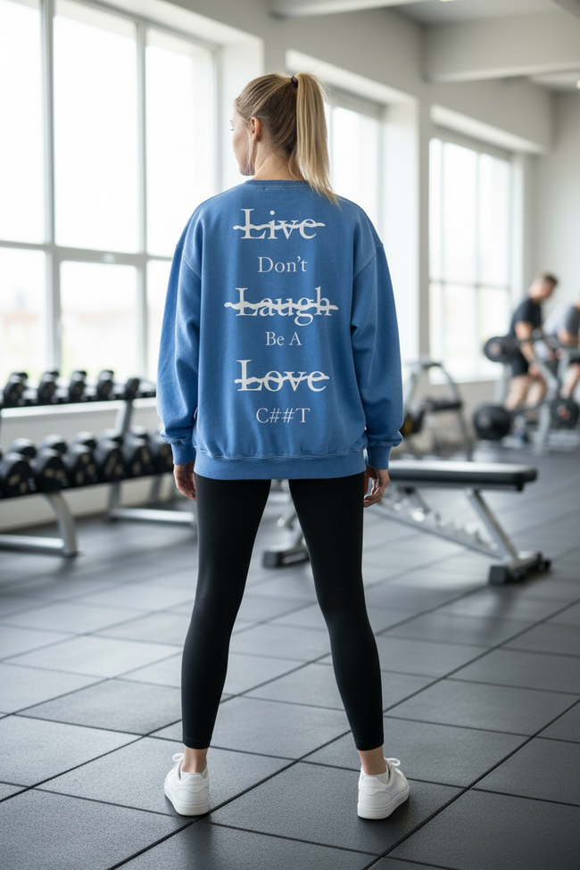 Blue Acid Wash “Live,Laugh,Love” Sweater Main Image